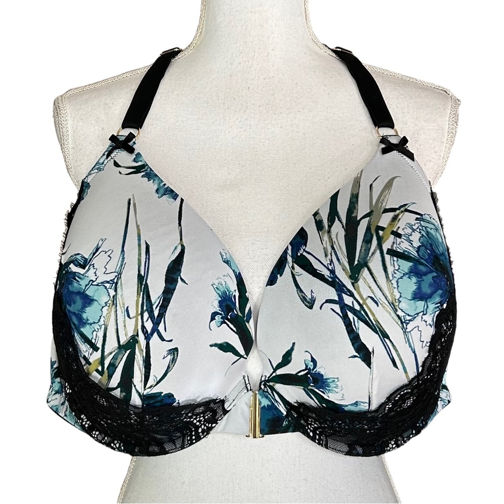 Lane Bryant Cacique Boost Plunge Strappy Back Floral Bra Women’s SZ 48DDD  Blue